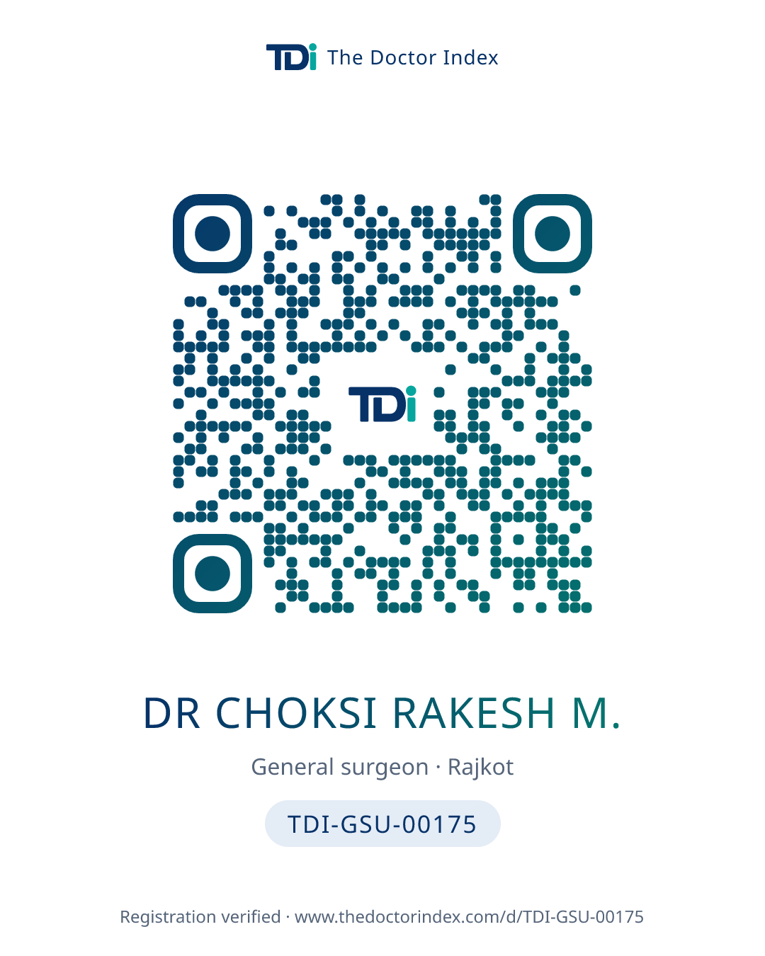 QR card for Dr Choksi Rakesh M., TDI-GSU-00175
