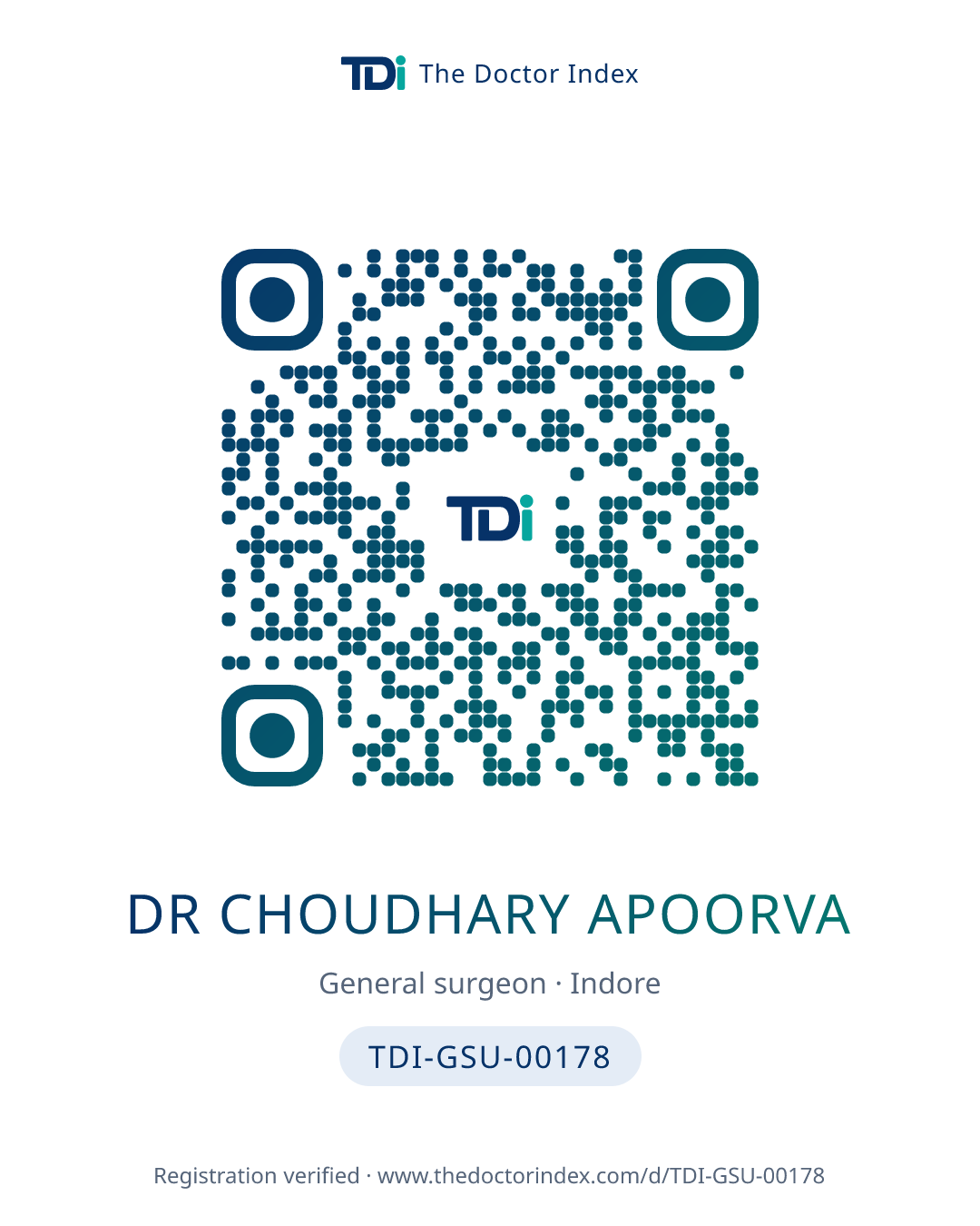 QR card for Dr Choudhary Apoorva, TDI-GSU-00178