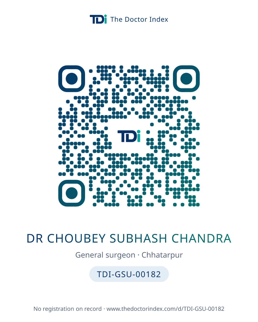 QR card for Dr Choubey Subhash Chandra, TDI-GSU-00182