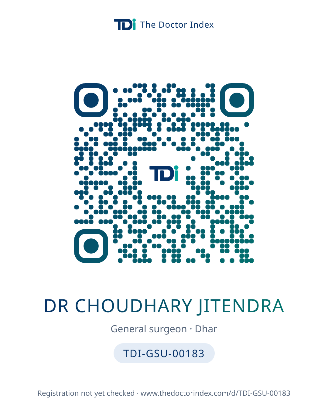 QR card for Dr Choudhary Jitendra, TDI-GSU-00183