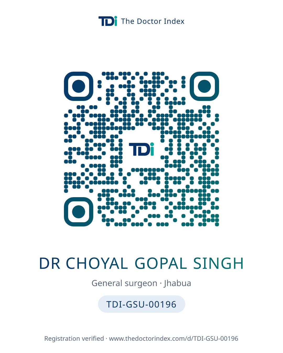 QR card for Dr Choyal Gopal Singh, TDI-GSU-00196