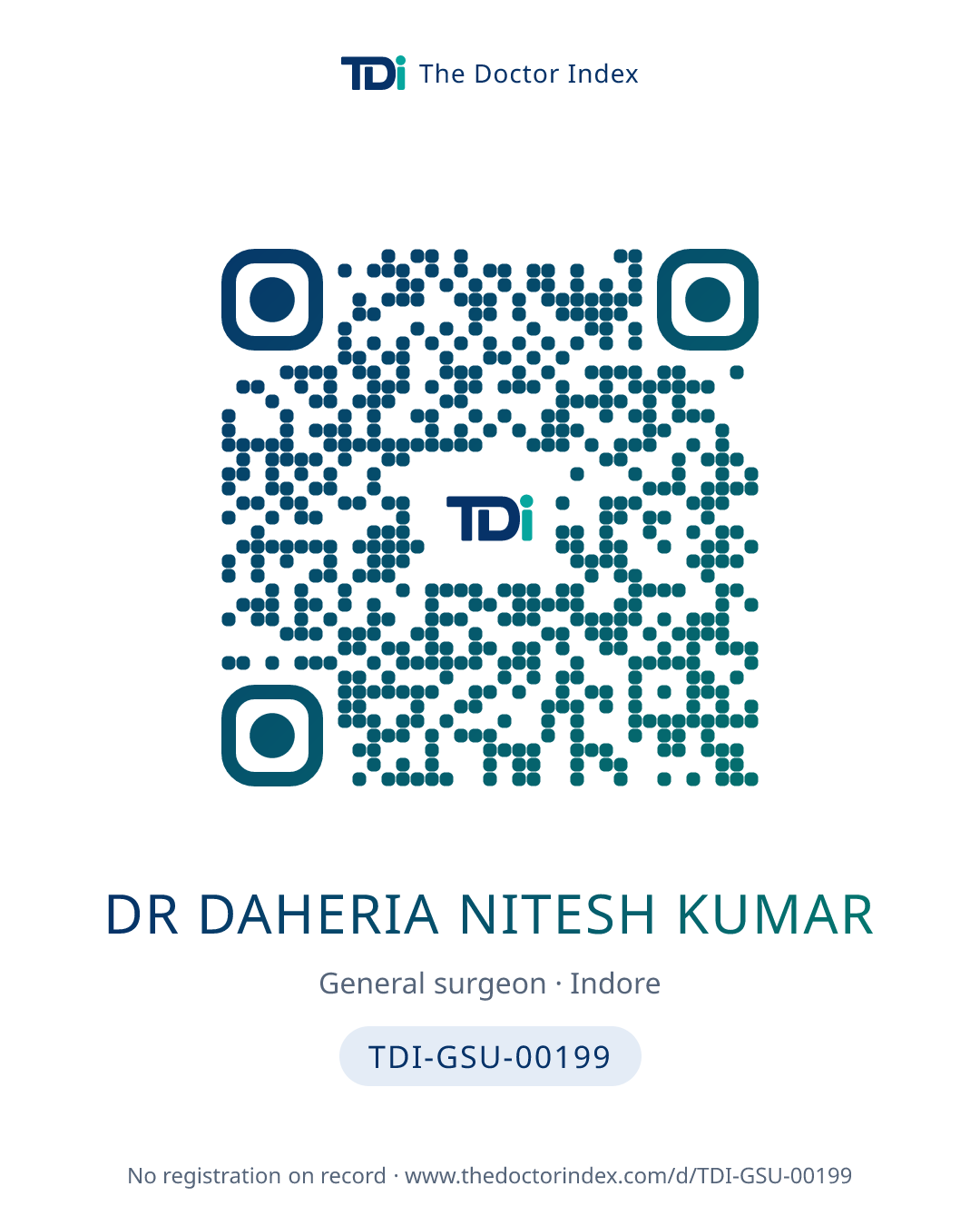 QR card for Dr Daheria Nitesh Kumar, TDI-GSU-00199