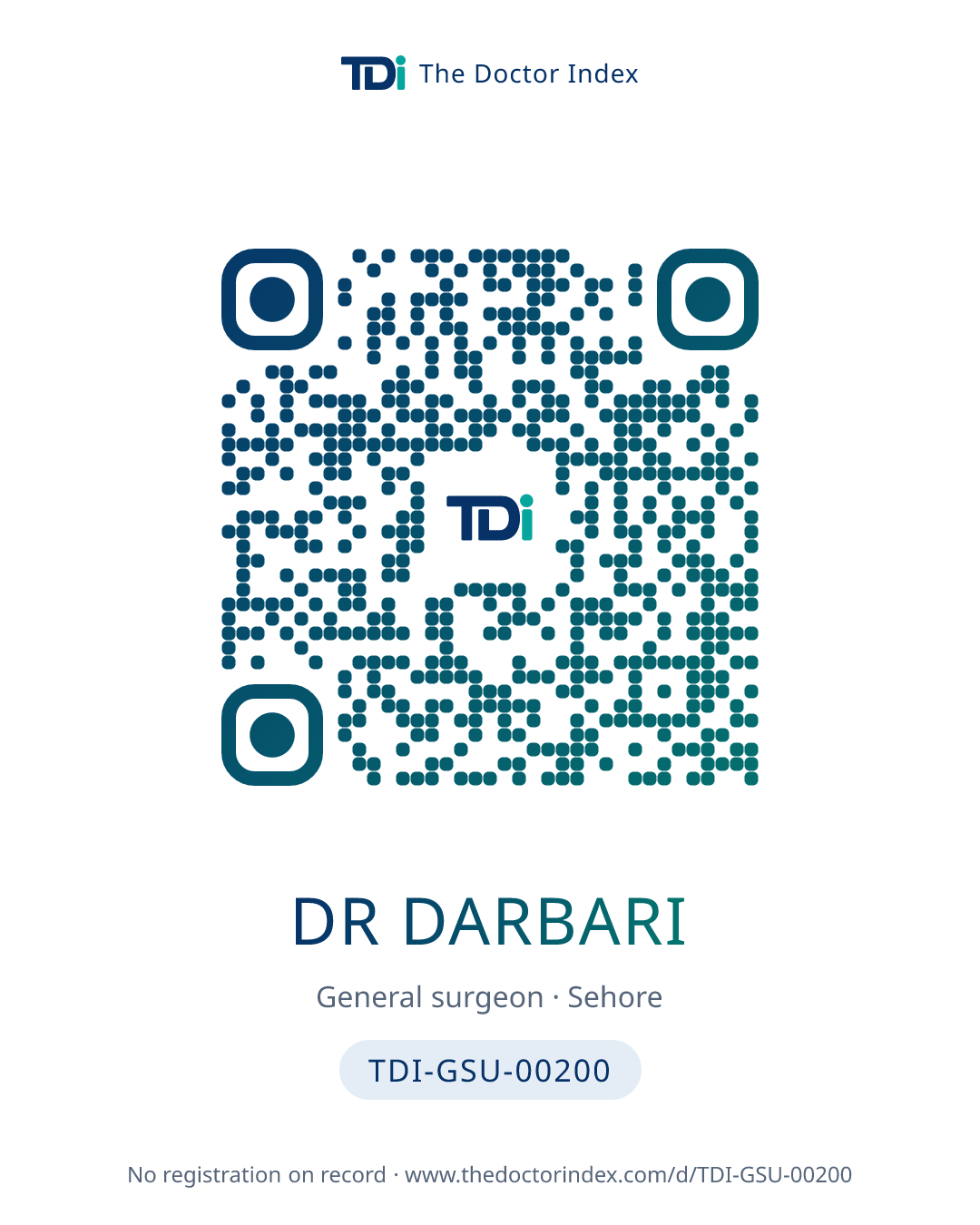 QR card for Dr Darbari, TDI-GSU-00200