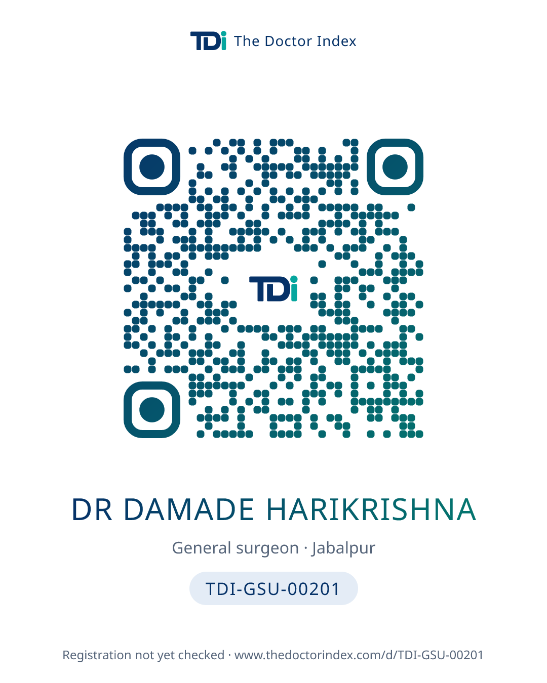 QR card for Dr Damade Harikrishna, TDI-GSU-00201