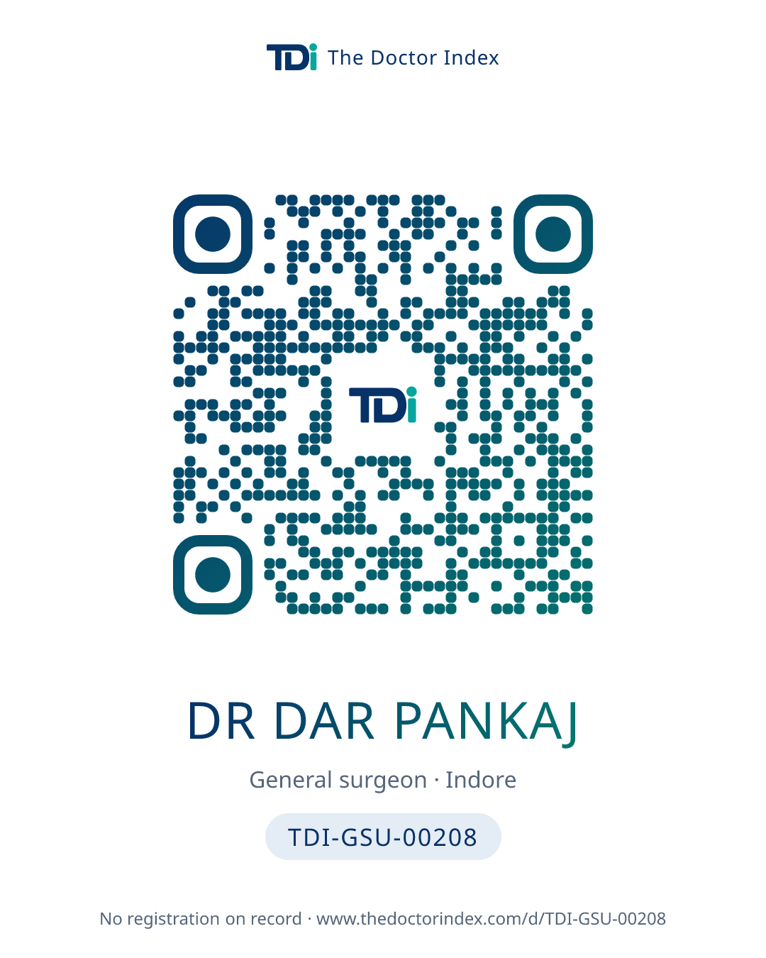 QR card for Dr Dar Pankaj, TDI-GSU-00208