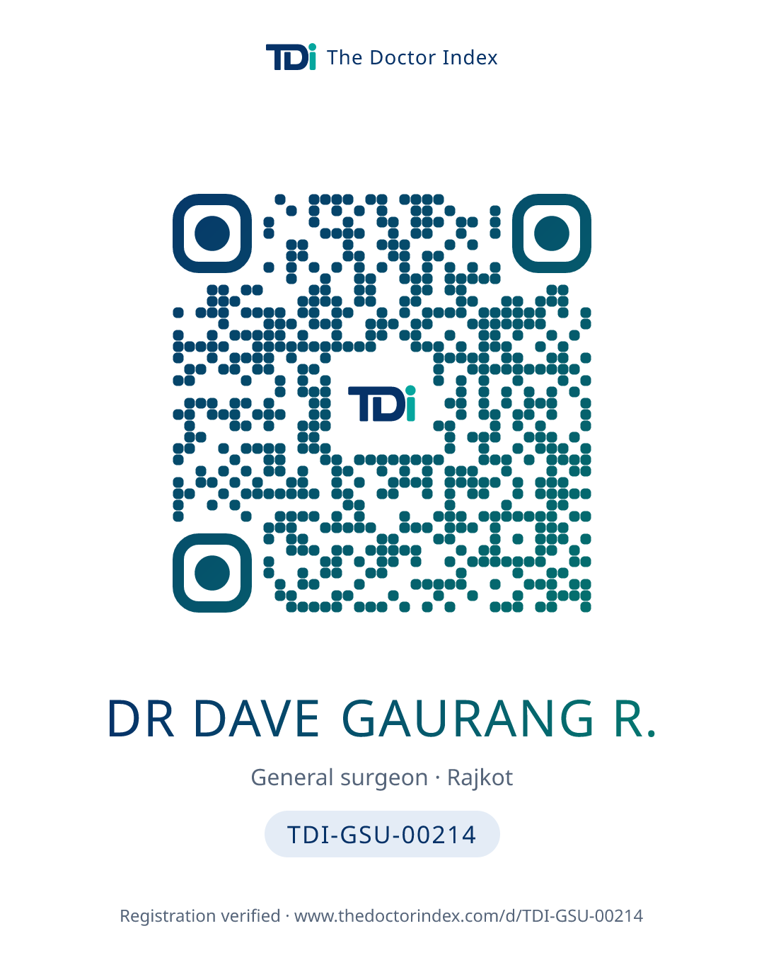 QR card for Dr Dave Gaurang R., TDI-GSU-00214