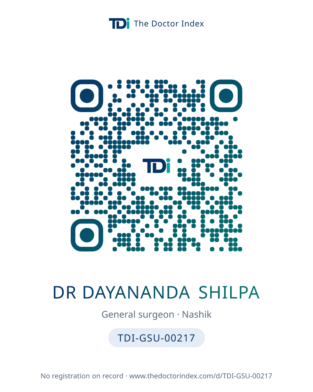 QR card for Dr Dayananda Shilpa, TDI-GSU-00217