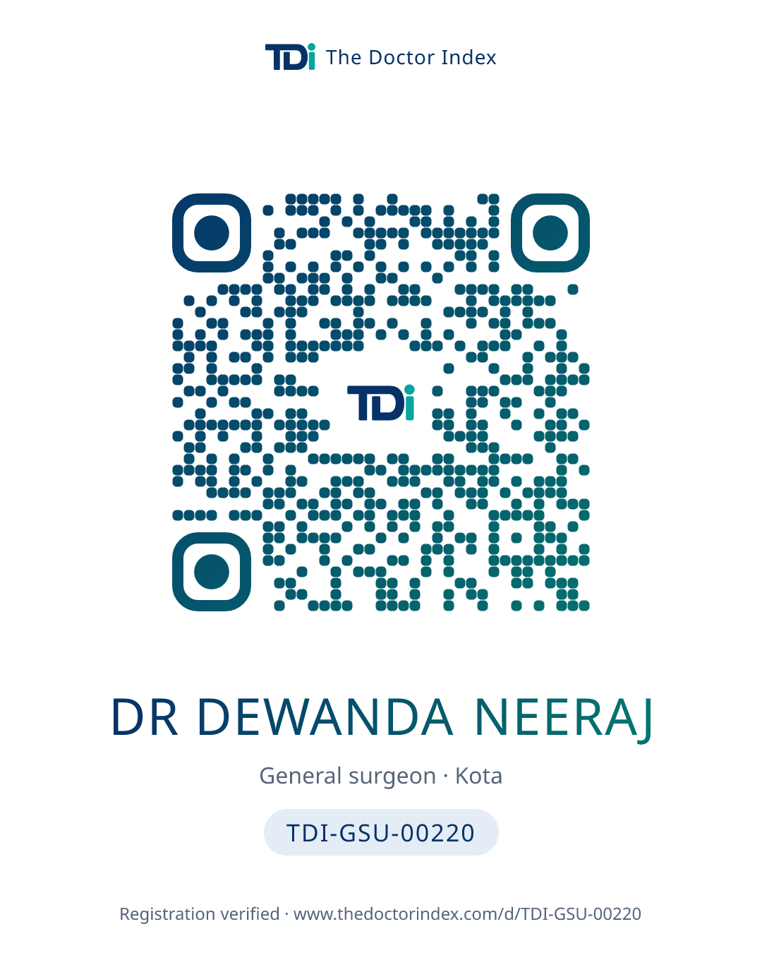 QR card for Dr Dewanda Neeraj, TDI-GSU-00220