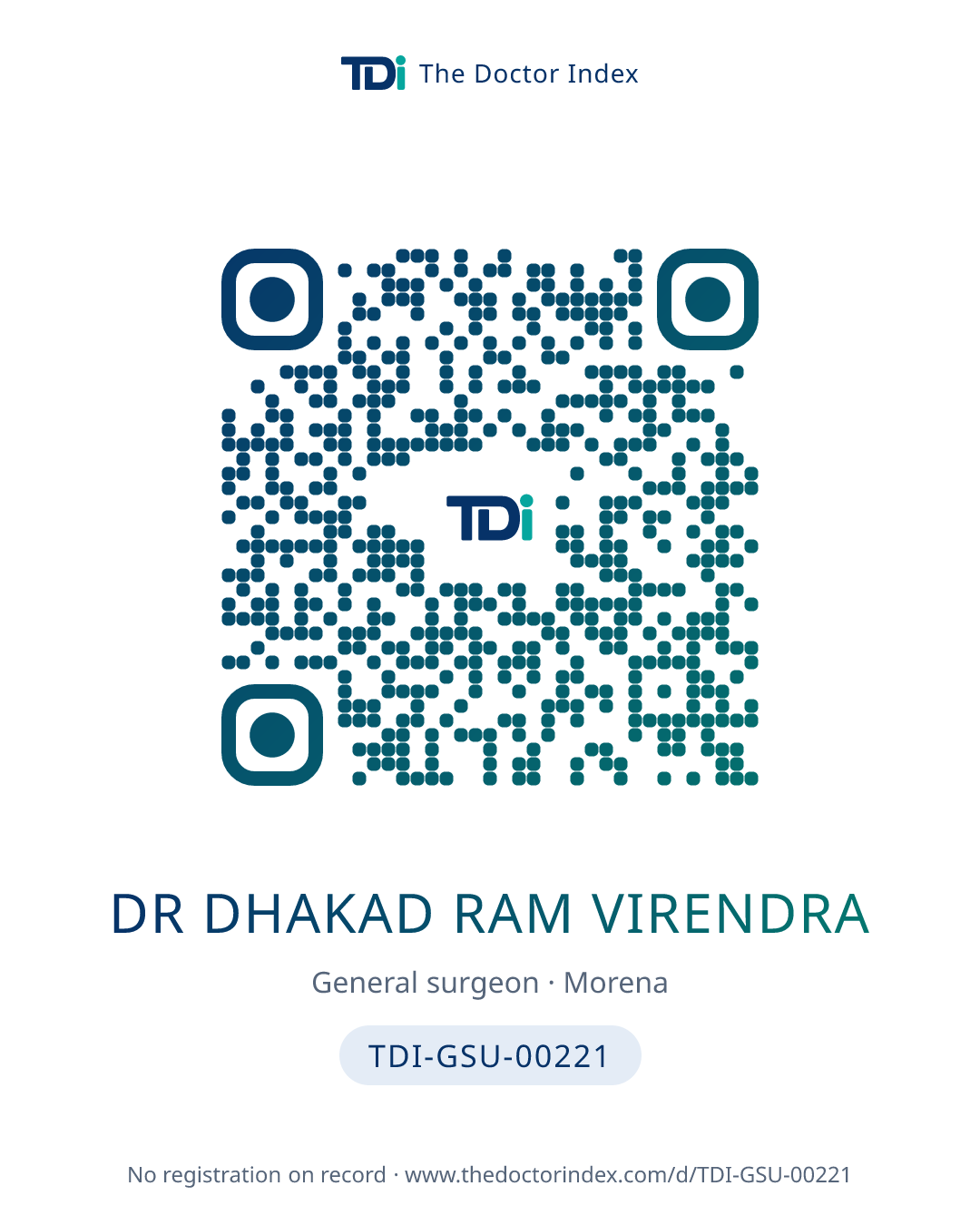 QR card for Dr Dhakad Ram Virendra, TDI-GSU-00221