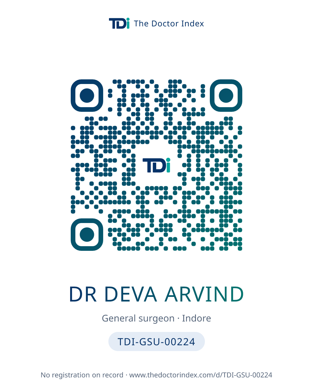 QR card for Dr Deva Arvind, TDI-GSU-00224