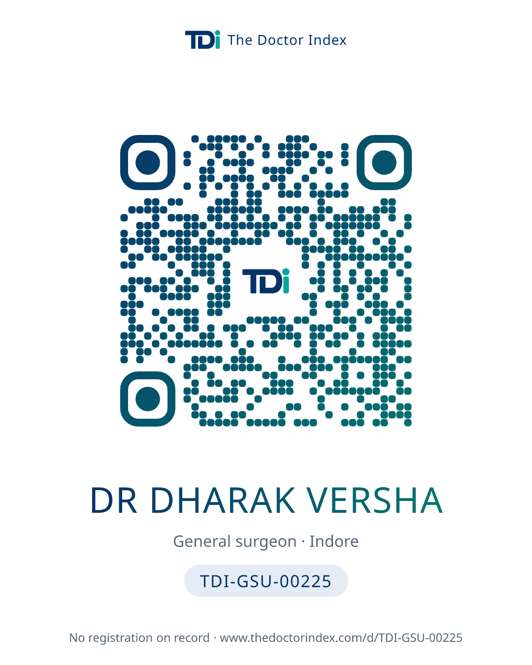QR card for Dr Dharak Versha, TDI-GSU-00225