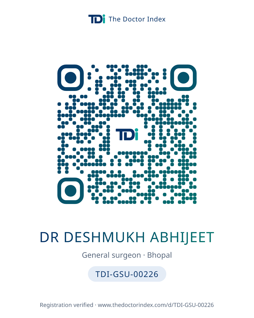 QR card for Dr Deshmukh Abhijeet, TDI-GSU-00226