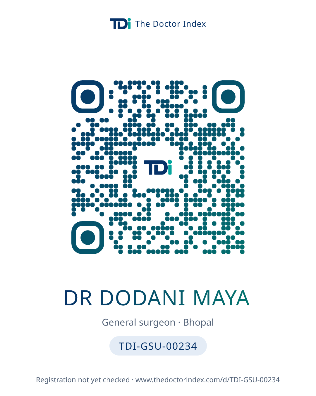 QR card for Dr Dodani Maya, TDI-GSU-00234