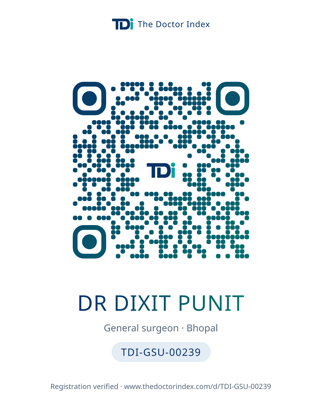 QR card for Dr Dixit Punit, TDI-GSU-00239