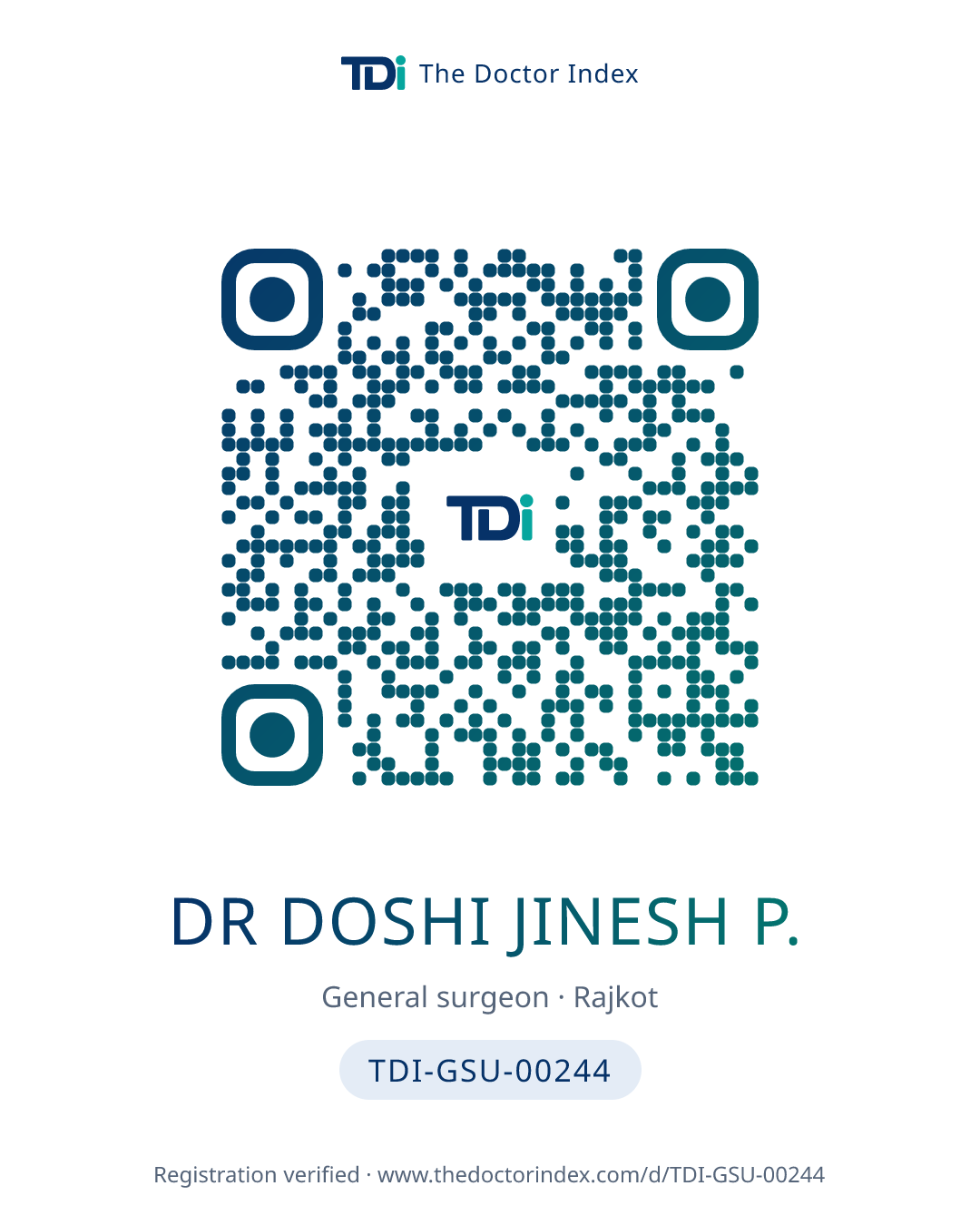 QR card for Dr Doshi Jinesh P., TDI-GSU-00244