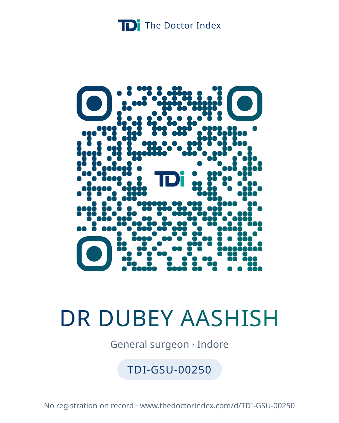 QR card for Dr Dubey Aashish, TDI-GSU-00250