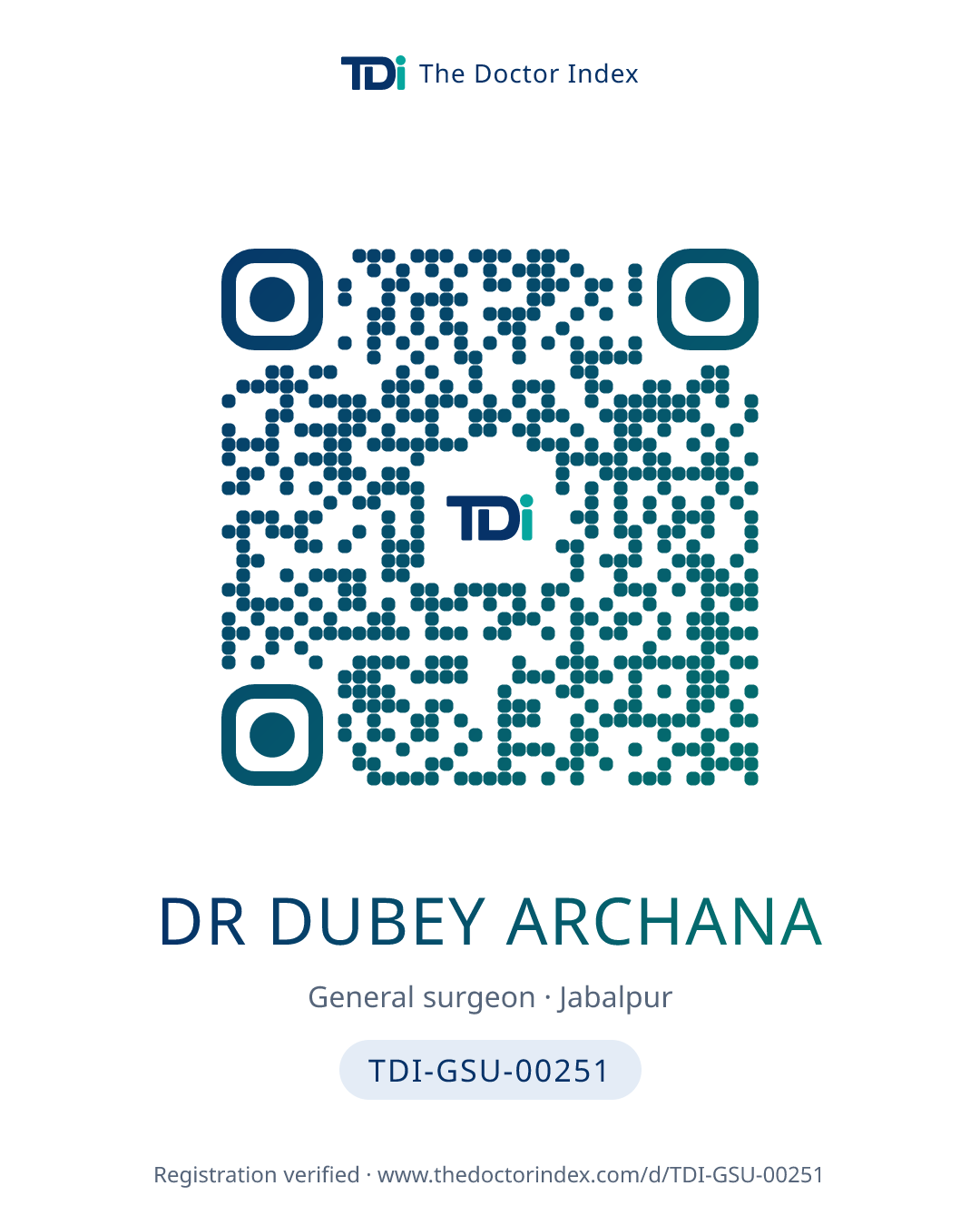 QR card for Dr Dubey Archana, TDI-GSU-00251