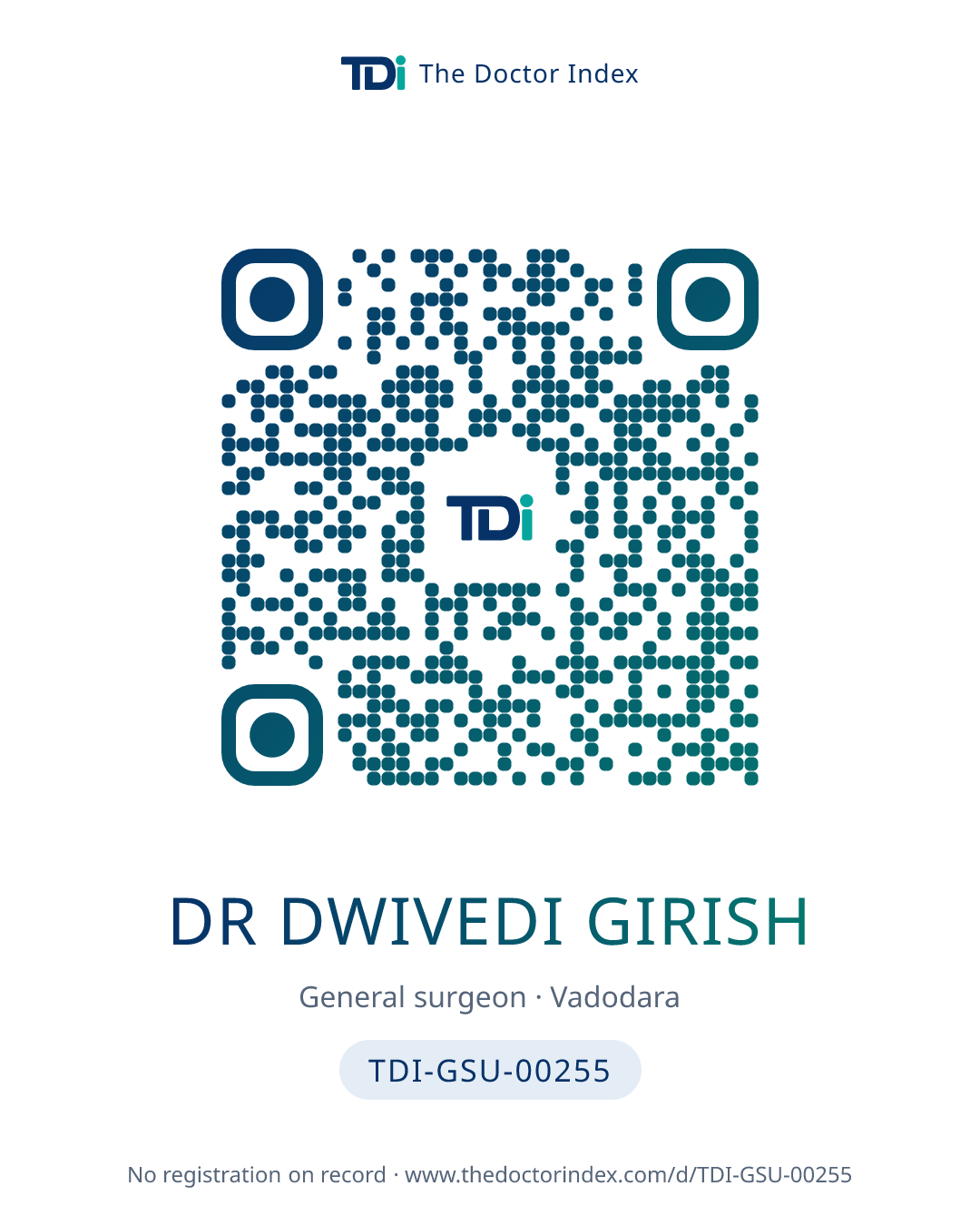 QR card for Dr Dwivedi Girish, TDI-GSU-00255
