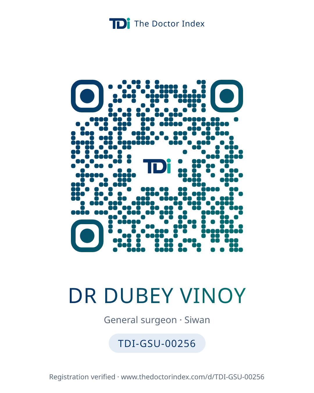 QR card for Dr Dubey Vinoy, TDI-GSU-00256