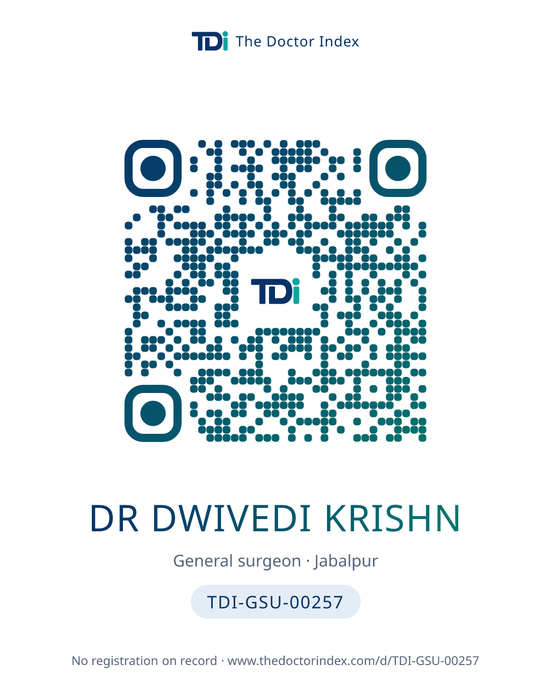 QR card for Dr Dwivedi Krishn, TDI-GSU-00257