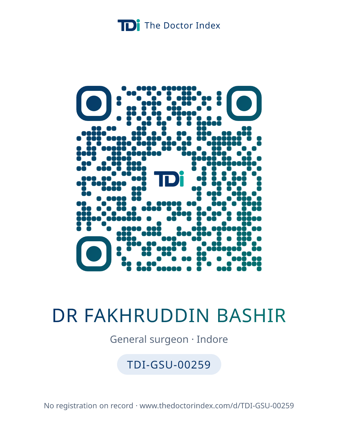 QR card for Dr Fakhruddin Bashir, TDI-GSU-00259