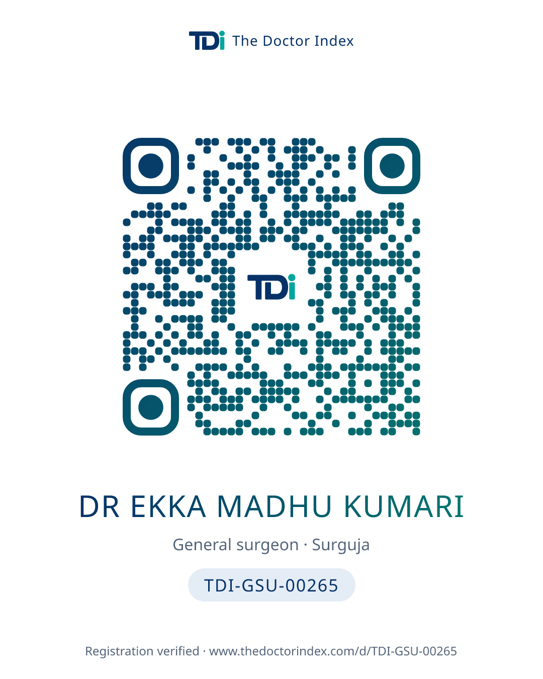 QR card for Dr Ekka Madhu Kumari, TDI-GSU-00265