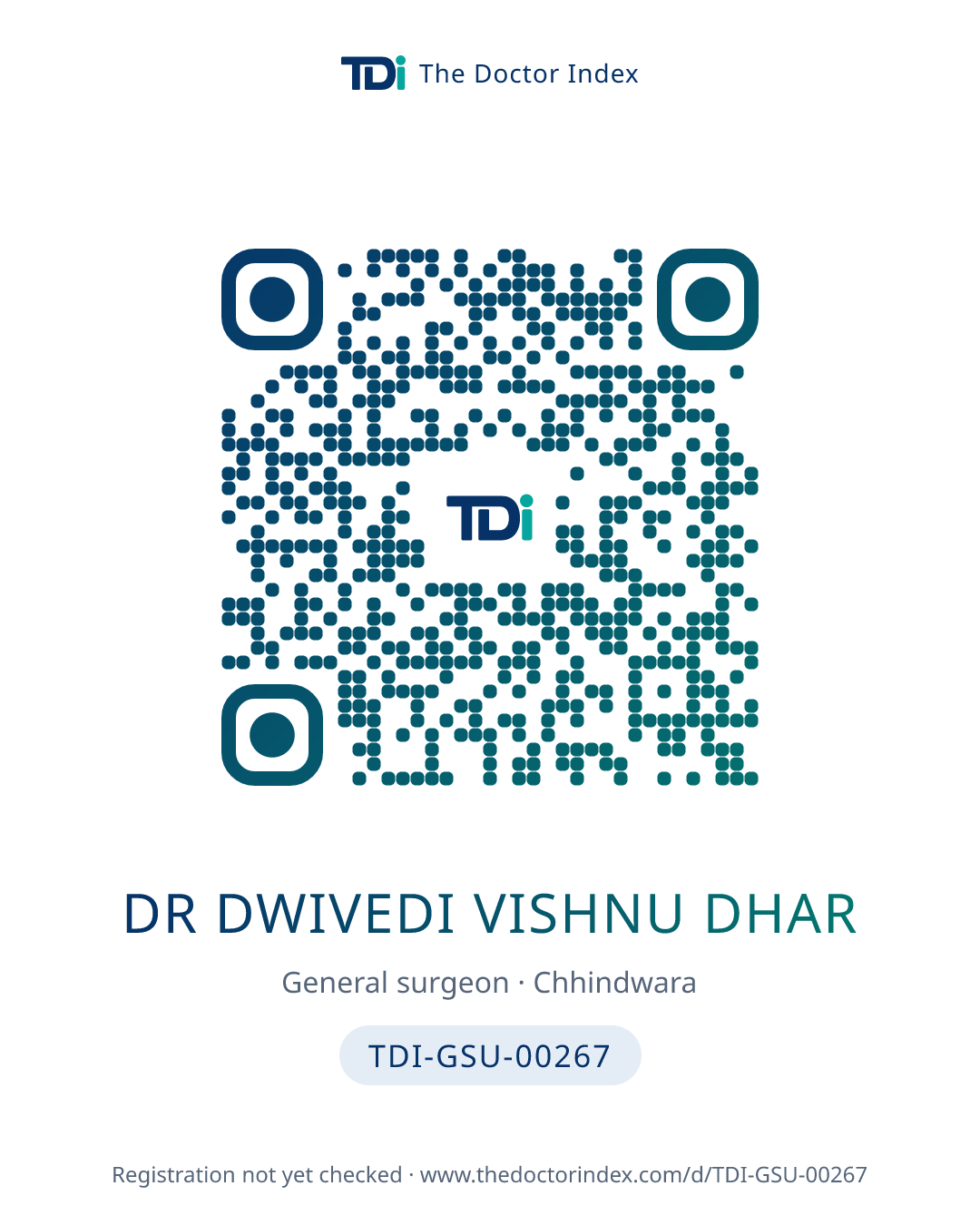 QR card for Dr Dwivedi Vishnu Dhar, TDI-GSU-00267