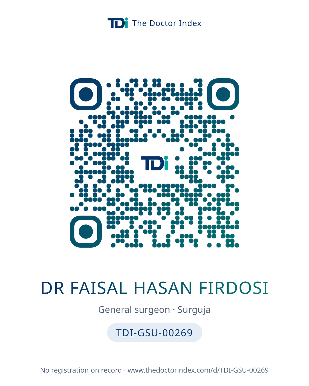 QR card for Dr Faisal Hasan Firdosi, TDI-GSU-00269