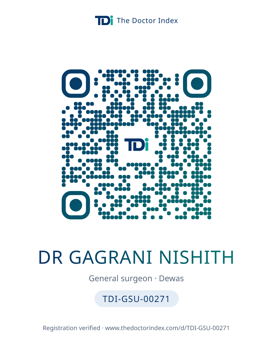 QR card for Dr Gagrani Nishith, TDI-GSU-00271