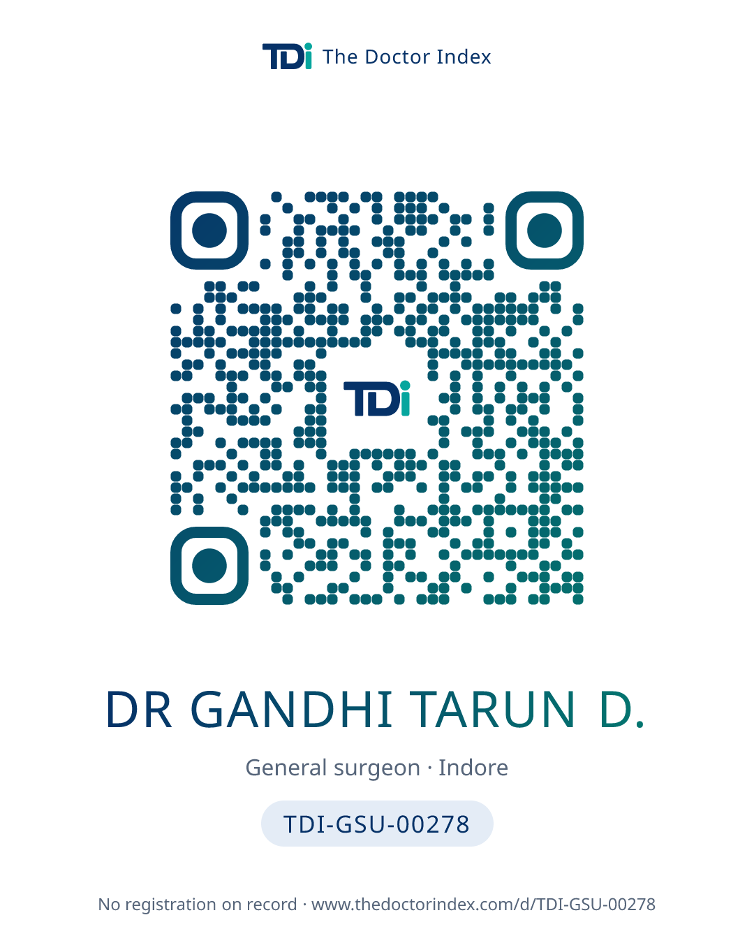 QR card for Dr Gandhi Tarun D., TDI-GSU-00278