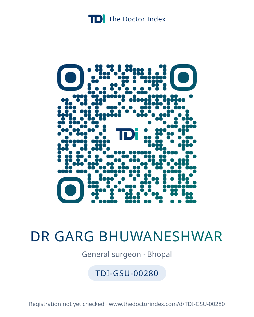 QR card for Dr Garg Bhuwaneshwar, TDI-GSU-00280