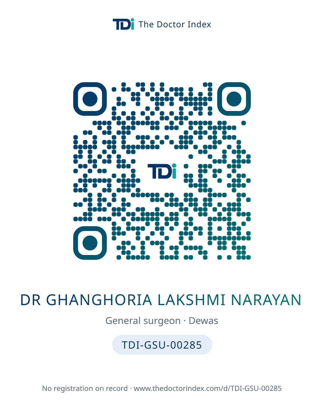 QR card for Dr Ghanghoria Lakshmi Narayan, TDI-GSU-00285