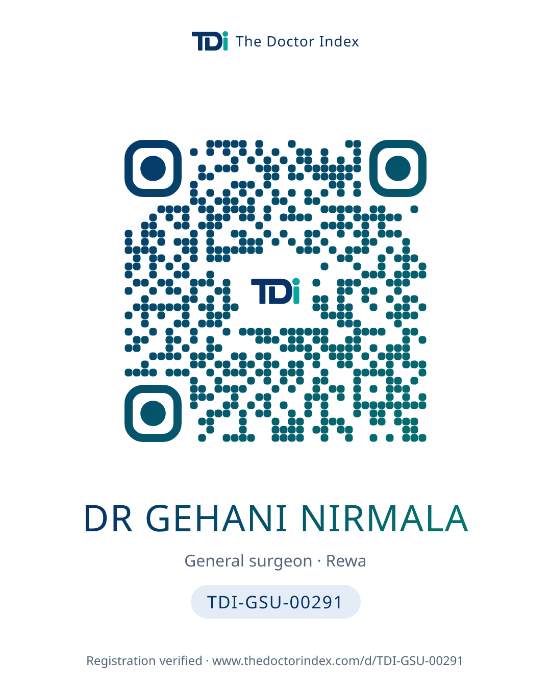 QR card for Dr Gehani Nirmala, TDI-GSU-00291