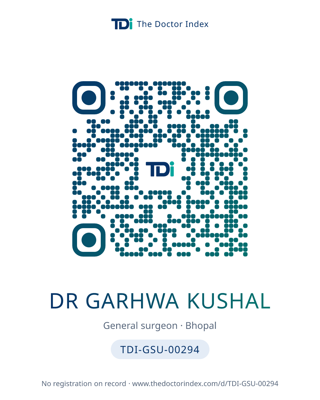 QR card for Dr Garhwa Kushal, TDI-GSU-00294