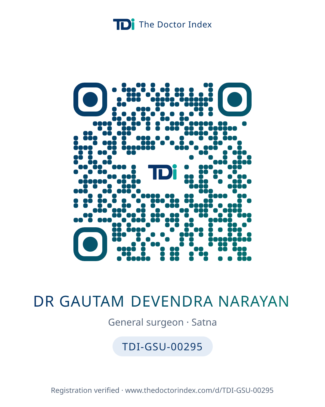 QR card for Dr Gautam Devendra Narayan, TDI-GSU-00295