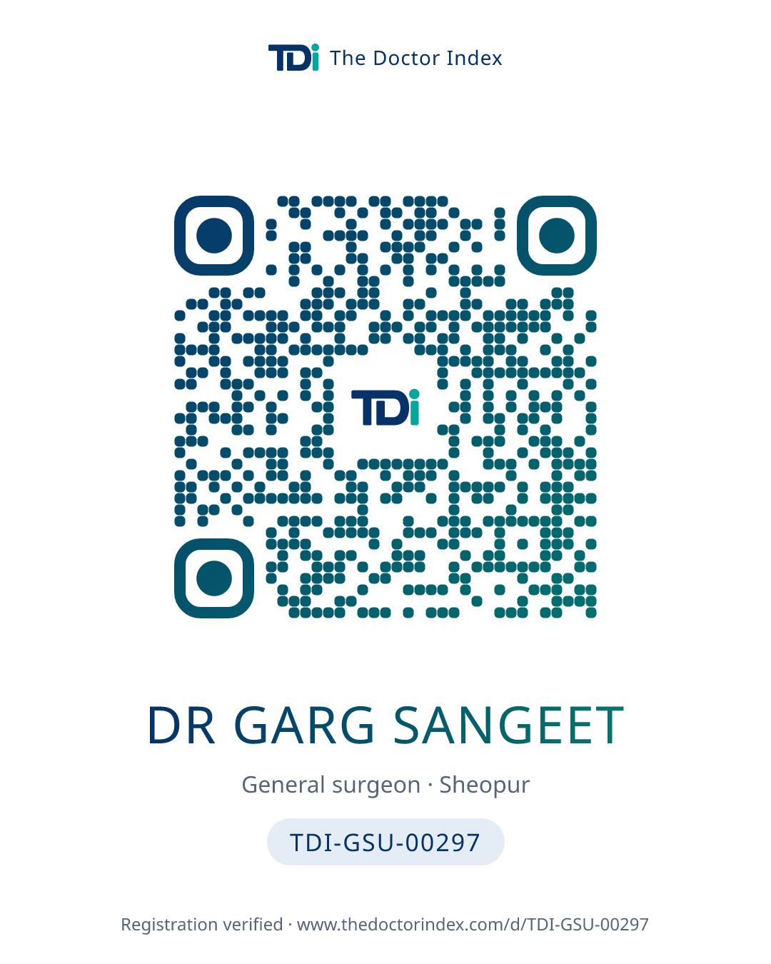 QR card for Dr Garg Sangeet, TDI-GSU-00297