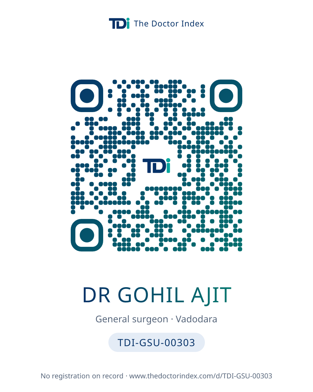 QR card for Dr Gohil Ajit, TDI-GSU-00303