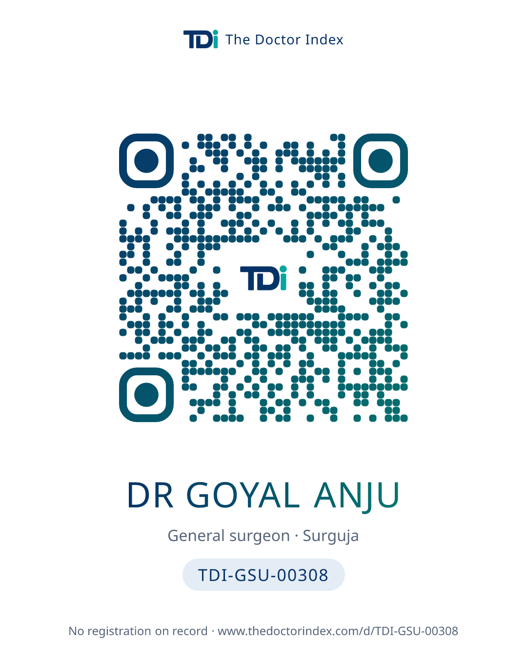 QR card for Dr Goyal Anju, TDI-GSU-00308