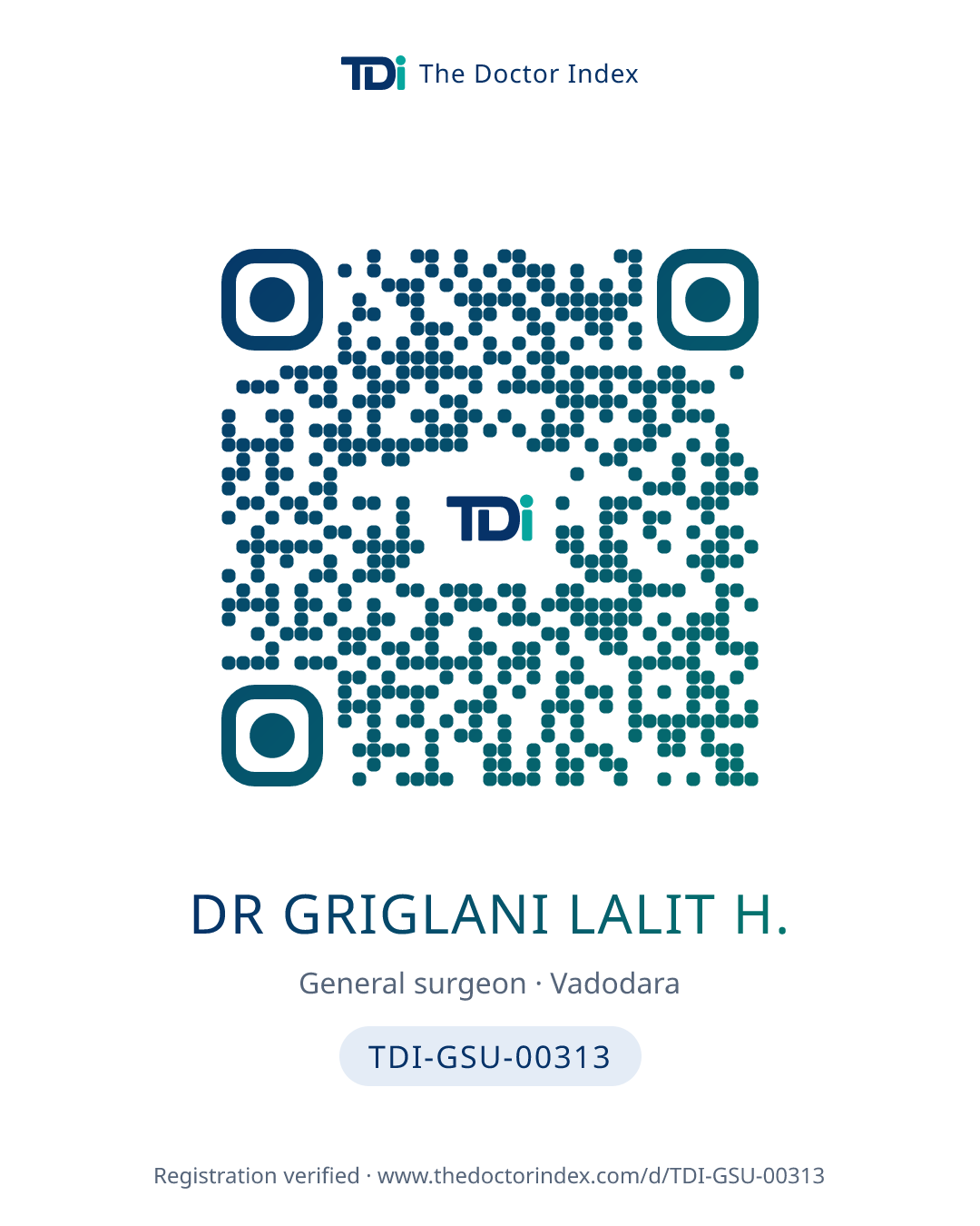 QR card for Dr Griglani Lalit H., TDI-GSU-00313