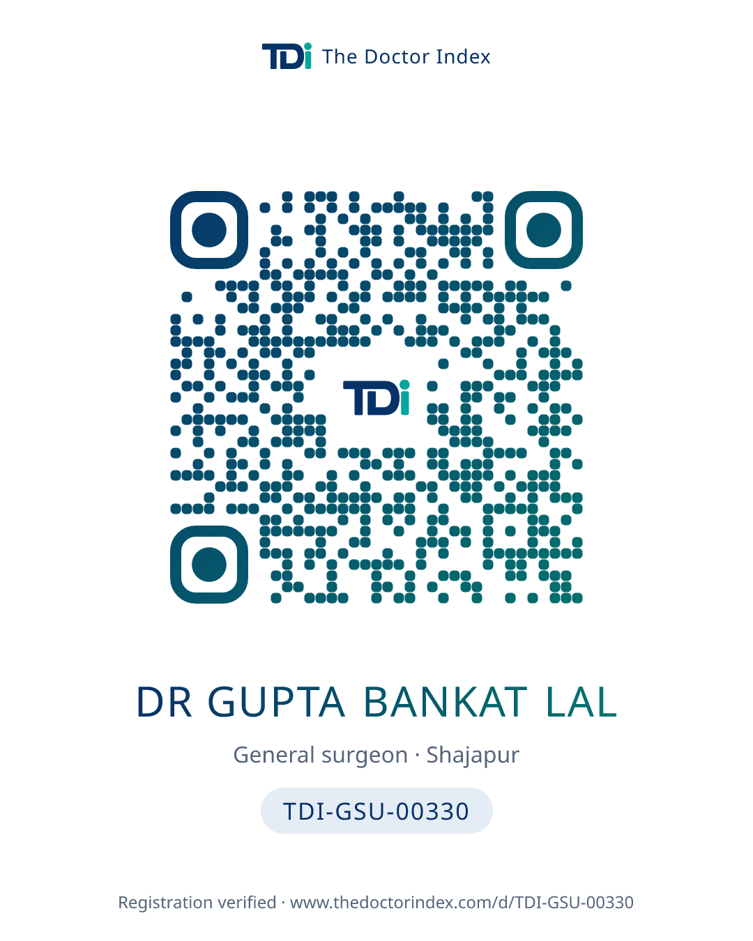 QR card for Dr Gupta Bankat Lal, TDI-GSU-00330
