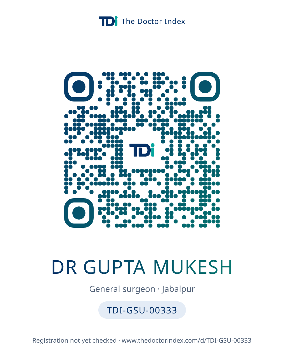 QR card for Dr Gupta Mukesh, TDI-GSU-00333