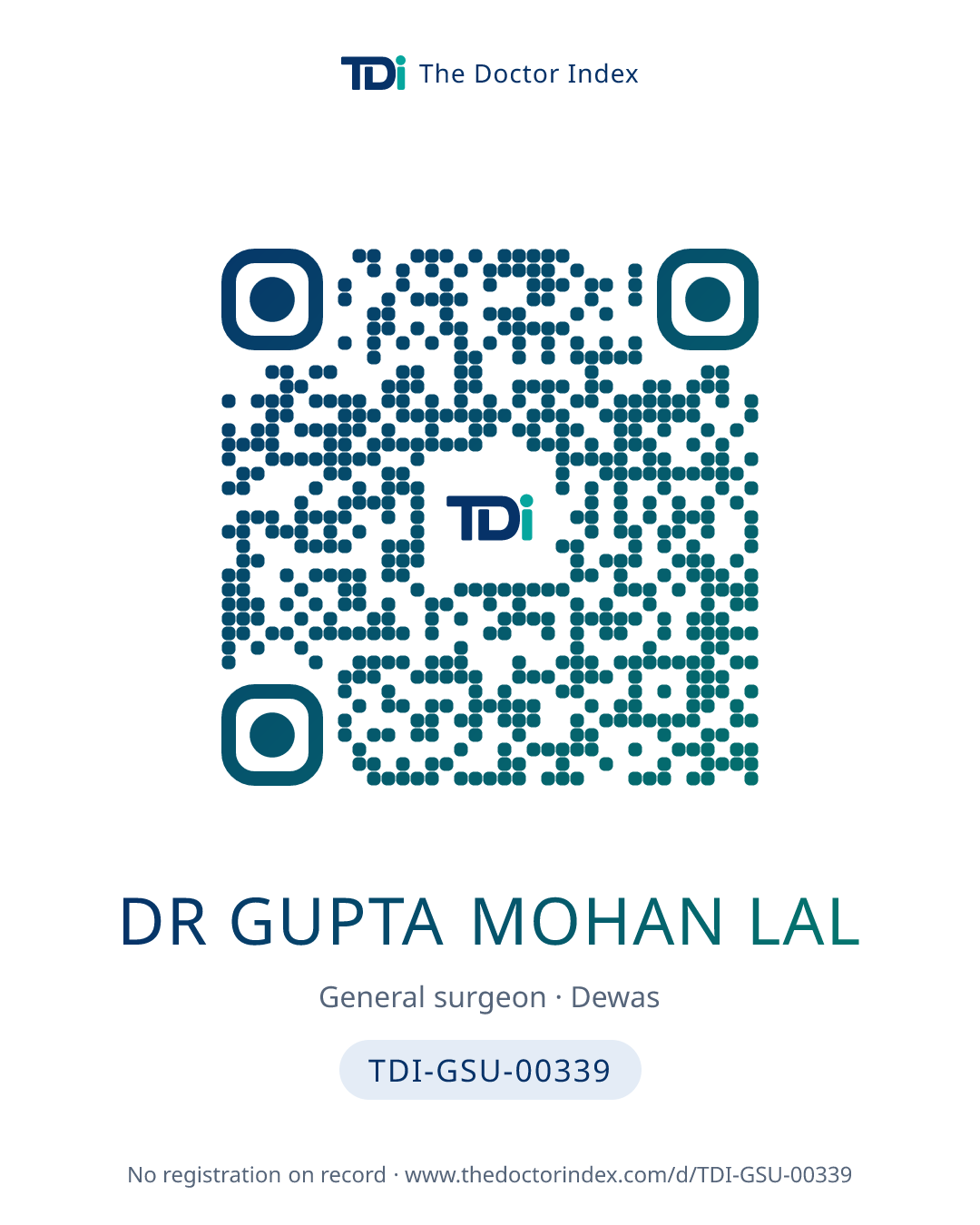 QR card for Dr Gupta Mohan Lal, TDI-GSU-00339