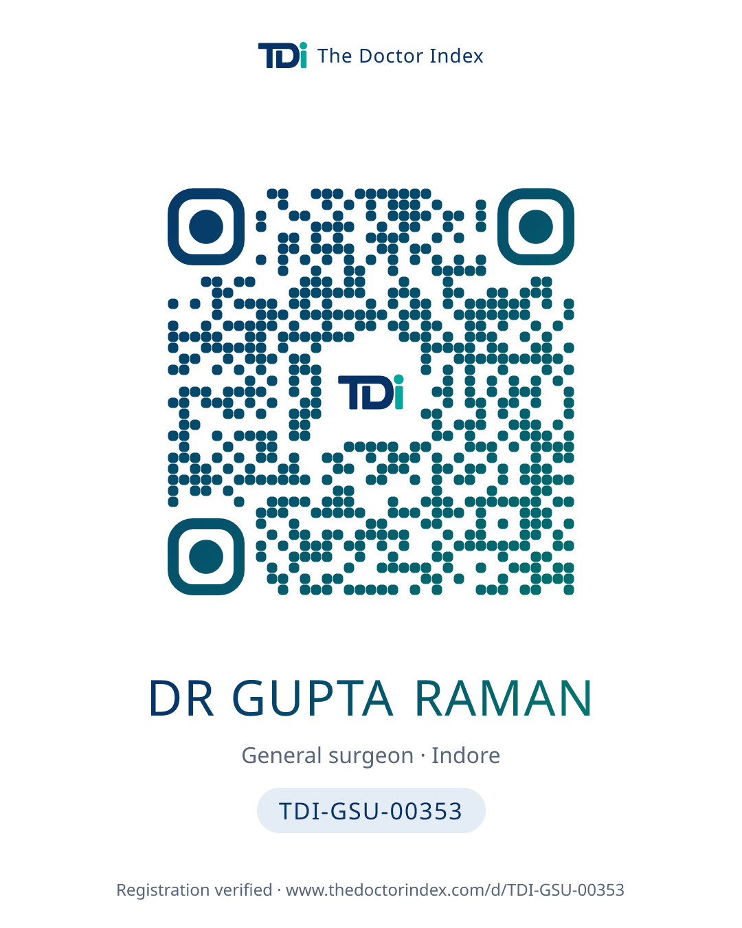 QR card for Dr Gupta Raman, TDI-GSU-00353