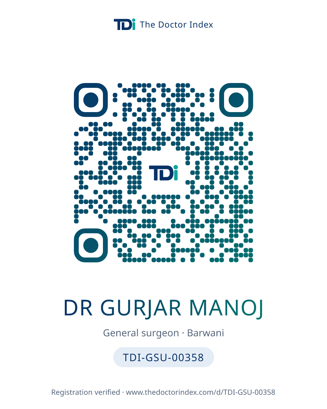 QR card for Dr Gurjar Manoj, TDI-GSU-00358