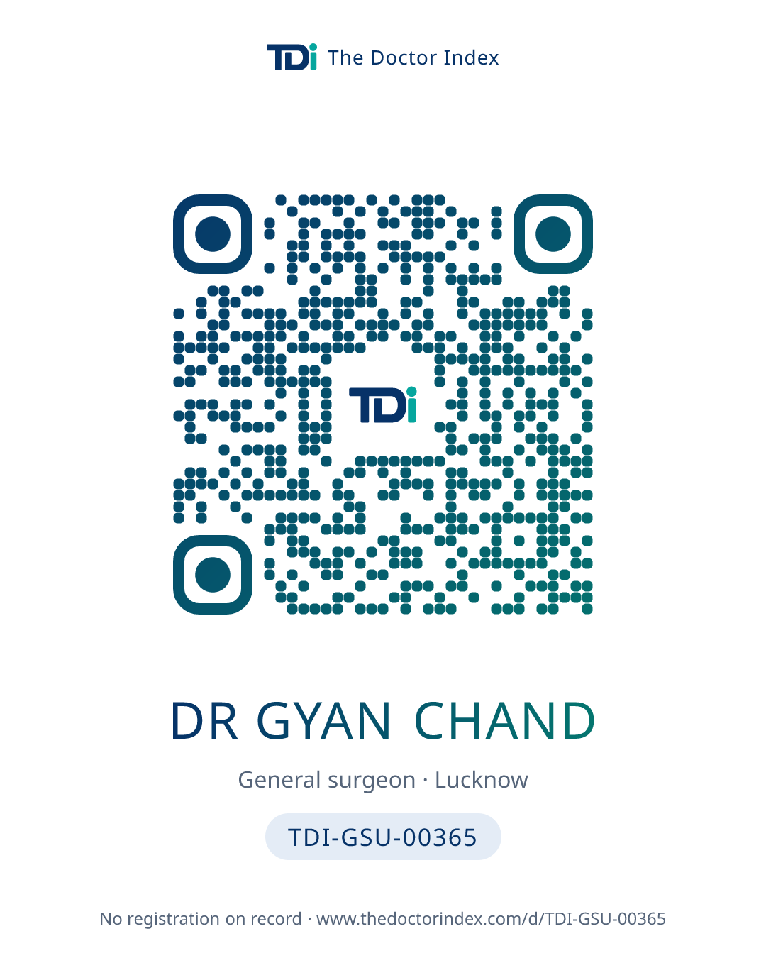QR card for Dr Gyan Chand, TDI-GSU-00365