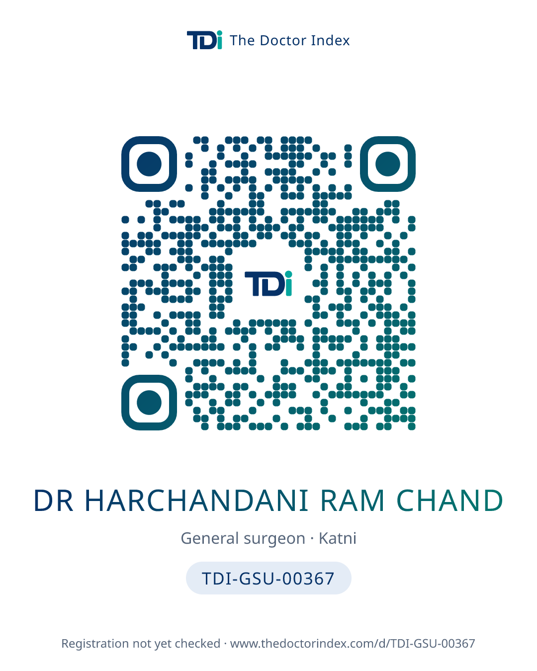 QR card for Dr Harchandani Ram Chand, TDI-GSU-00367