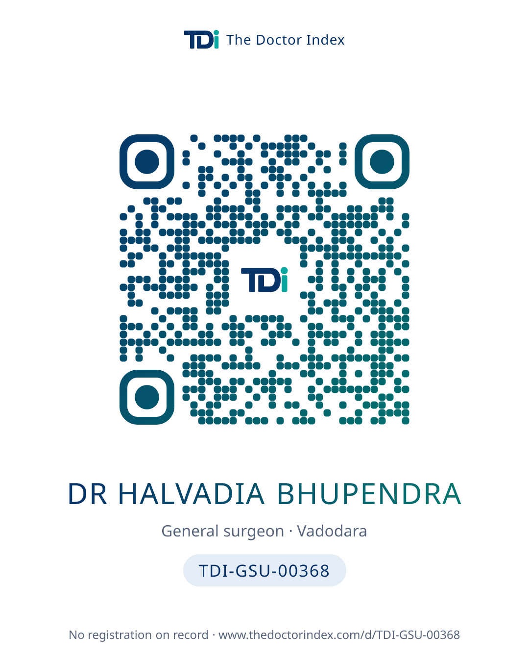QR card for Dr Halvadia Bhupendra, TDI-GSU-00368