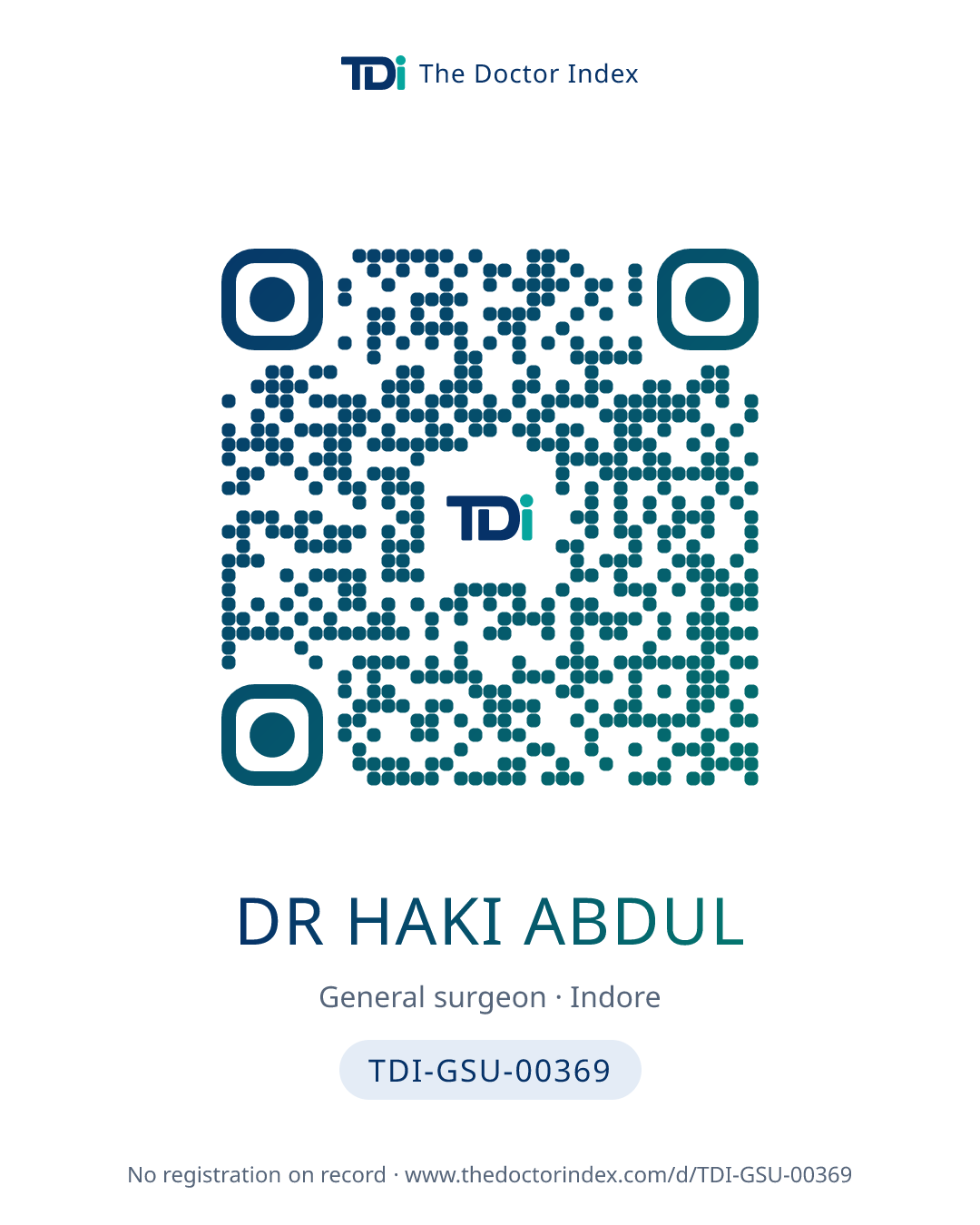 QR card for Dr Haki Abdul, TDI-GSU-00369