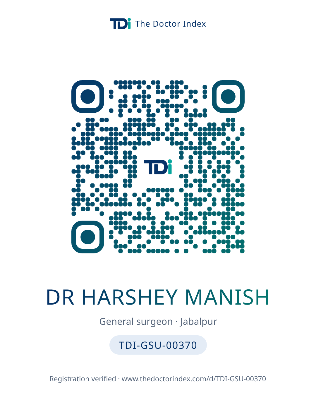QR card for Dr Harshey Manish, TDI-GSU-00370