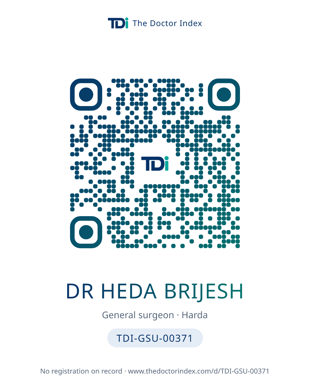 QR card for Dr Heda Brijesh, TDI-GSU-00371